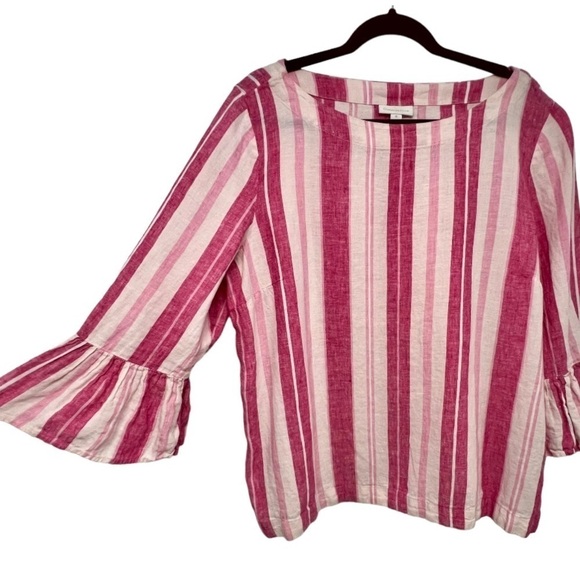 Charter Club Pink Linen Striped 3/4 Ruffle Sleeves Casual Top Women’s XL - Picture 6 of 9